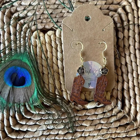 🤎 Handmade wood + hematite earrings - Picture 3 of 3